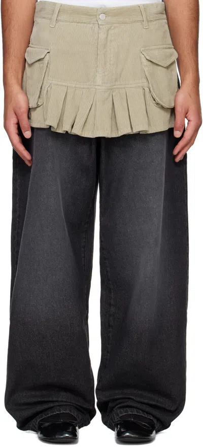 Abra Gray & Beige Pleated Skirt Jeans In Grey 09