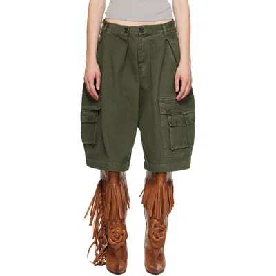Abra Khaki Cotton Cargo Shorts In Green