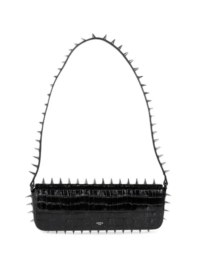 Abra Spike-embellished Crocodile-effect Leather Shoulder Bag In Black