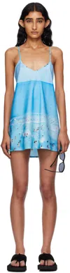 Abra Ssense Exclusive Blue Printed Satin Minidress In Blue