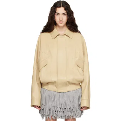 Abra Yellow Leather Bomber Jacket In Brown