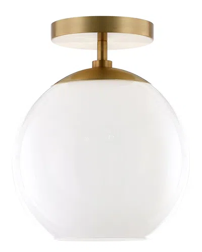 Abraham + Ivy Bartlett Brass Semi Flush Mount Ceiling Light With White Milk Glass In Gold