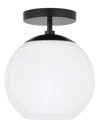 Abraham + Ivy Bartlett Matte Black Semi Flush Mount Ceiling Light With White Milk Glass In Black