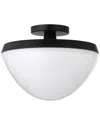 Abraham + Ivy Durant Matte Black Semi Flush Mount Ceiling Light With White Milk Glass In Black