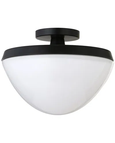Abraham + Ivy Durant Matte Black Semi Flush Mount Ceiling Light With White Milk Glass