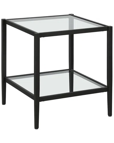Abraham + Ivy Hera 20in Square Side Table With Glass Shelf In Black