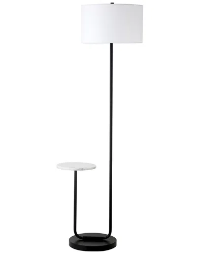 Abraham + Ivy Jacinta Floor Lamp With Marble Tray Table & Fabric Shade In Brown