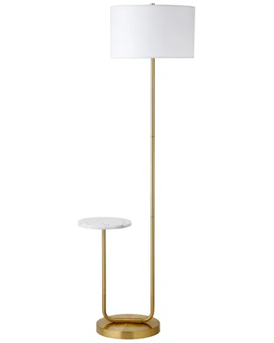 Abraham + Ivy Jacinta Floor Lamp With Marble Tray Table & Fabric Shade In Burgundy