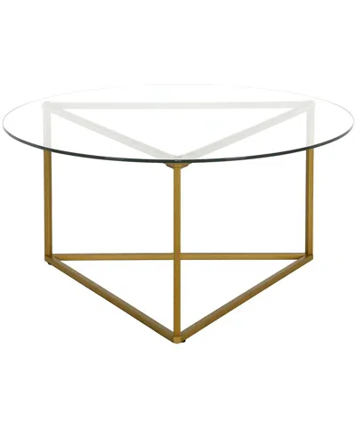 Abraham + Ivy Jenson 35in Round Coffee Table With Glass Top In Gold