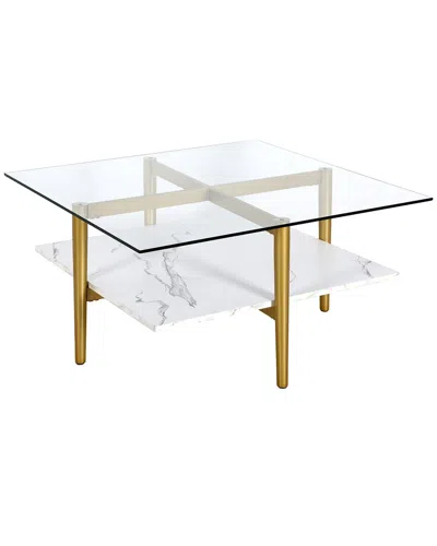 Abraham + Ivy Otto 32in Square Coffee Table With Faux Marble Shelf In Gold