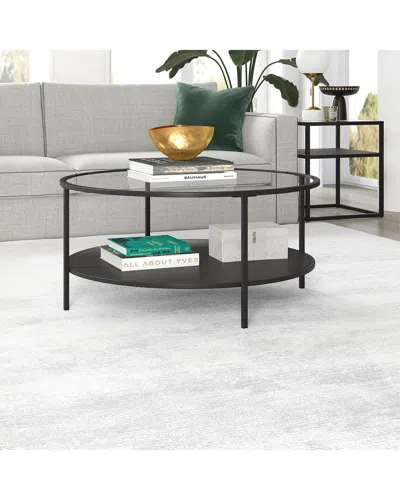 Abraham + Ivy Sivil 36 Wide Round Coffee Table With Glass Top And Metal Shelf In Black