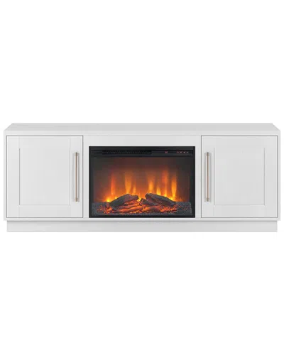 Abraham + Ivy Tillman Rectangular Tv Stand With Log Fireplace For Tvs Up To 80 In White