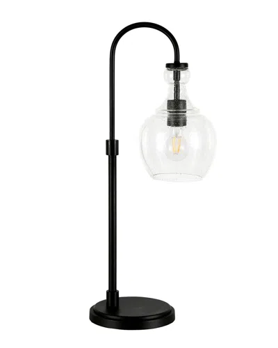 Abraham + Ivy Verona Blackened Bronze Arc Table Lamp With Seeded Glass Shade