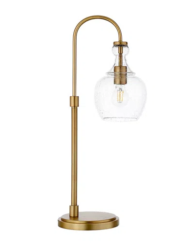 Abraham + Ivy Verona Brushed Brass Arc Table Lamp With Seeded Glass Shade In Gold