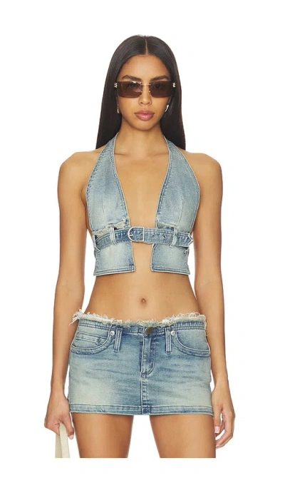 Abrand Halter Belt Top In Blue