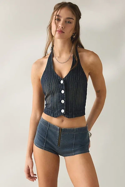 Abrand Jeans C'est La Vie Pinstripe Denim Vest Top Jacket In Black Blue Pinstripe, Women's At Urban Outfitters In Multi