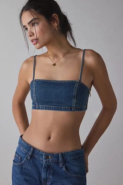Abrand Jeans Devotion Denim Bralette Top In Tint Dark Blue, Women's At Urban Outfitters