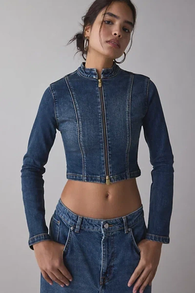 Abrand Jeans Devotion Slip Zip-front Denim Jacket In Tint Dark Blue, Women's At Urban Outfitters