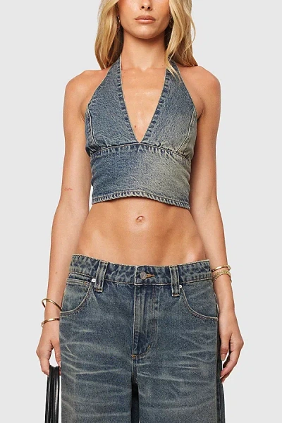 Abrand Jeans Revolution Denim Halter Top In Lindsey, Women's At Urban Outfitters In Gray