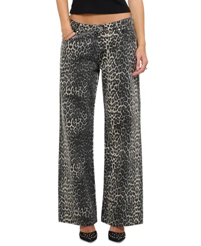 Abrand Juniors' 99 Baggy Leopard Print Wide-leg Mid-rise Jeans In Tabby