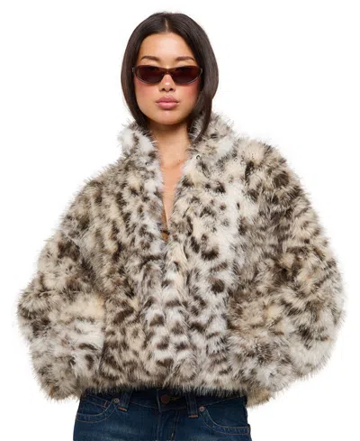 Abrand Juniors' Atomic Faux Fur Leopard Print Collared Jacket In Tabby