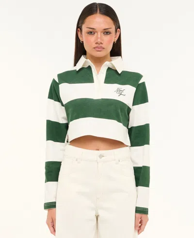 Abrand Juniors' Good Sport Polo Stripe Long-sleeve Cotton Shirt In Med Green