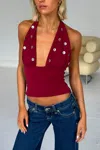 Abrand Nicky Button Halter Berry In Burgundy