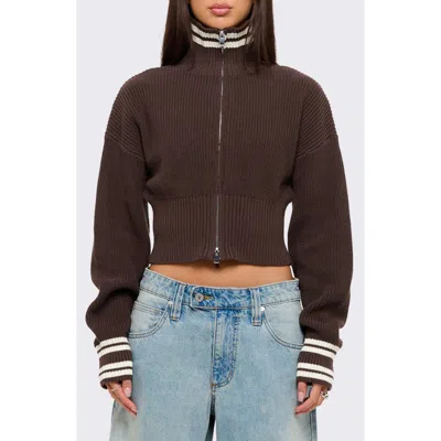 Abrand Royale Full Zip Sweater In Brown