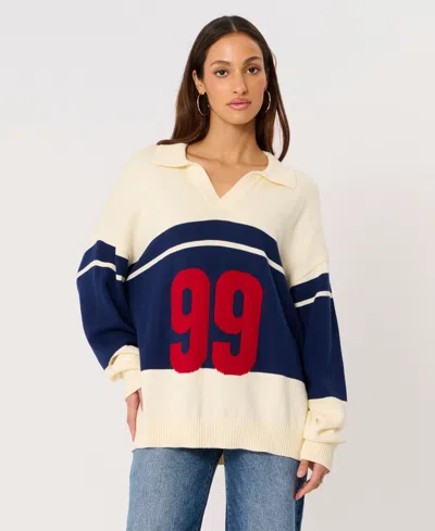 Abrand Women's 99 Rugby Knit Collar V-neck Sweater In Multi