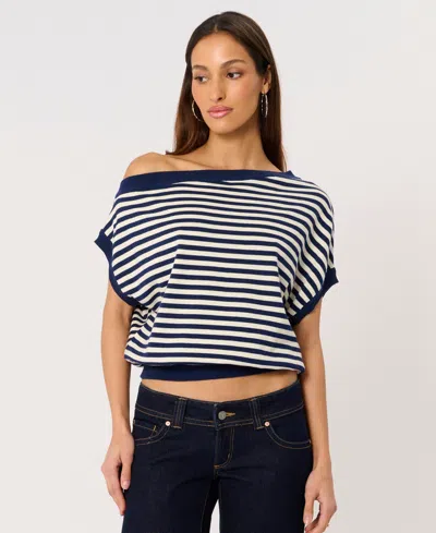 Abrand Women's Boat Neck Cold Shoulder Top In Blue