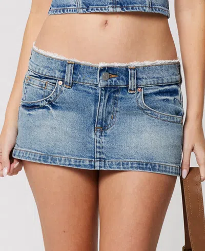 Abrand Women's Selena Lace Mini Denim Skirt In Blue