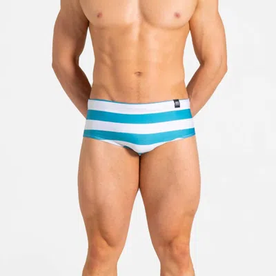 Abreu Clothing Men's Classic Azul & Blanco Horizontal Swim Brief In Blue And White Striped
