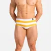 Abreu Clothing Men's Classic Mustard & Blanco Horizontal Swim Brief In Yellow And White In Multi