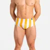 Abreu Clothing Men's Classic Mustard & Blanco Vertical Swim Brief In Yellow And White In Yellow