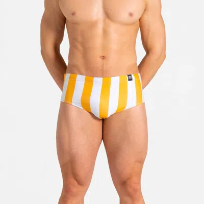 Abreu Clothing Men's Classic Mustard & Blanco Vertical Swim Brief In Yellow And White