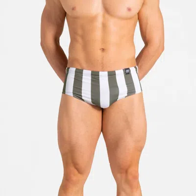 Abreu Clothing Men's Classic Swim Brief In Olive & Blanco Vertical In Green