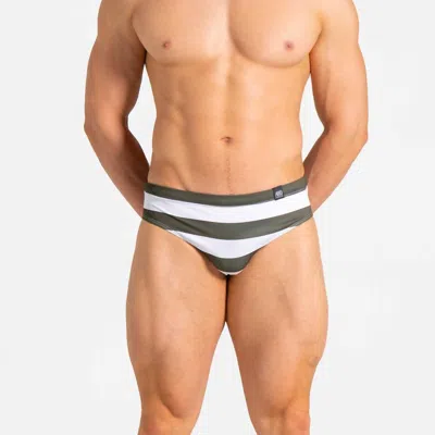 Abreu Clothing Men's Slim Swim Brief In Olive & Blanco Horizontal In Multi