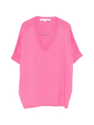 Absolut Cashmere Alyssa V-neck Pointelle Top In Neutral