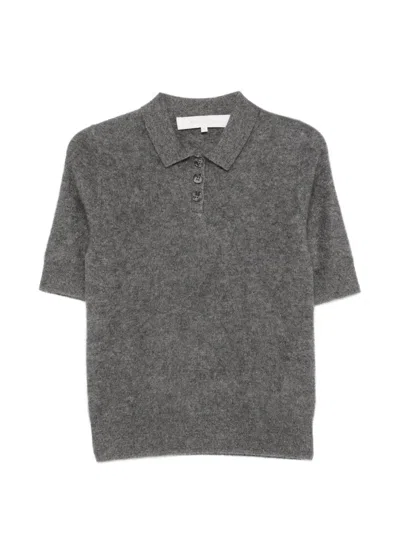 Absolut Cashmere Margot Short-sleeve Polo Top In Gray
