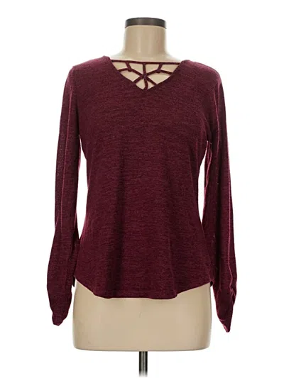 Pre-owned Absolutely Famous Long Sleeve Top Burgundy Keyhole Neckline Tops