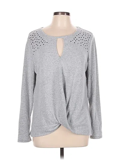 Pre-owned Absolutely Famous Long Sleeve Top Gray Keyhole Neckline Tops