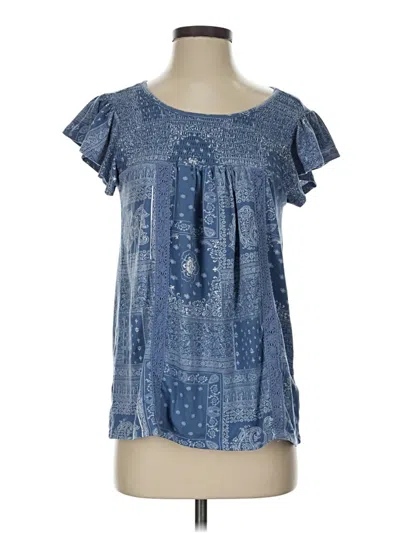 Pre-owned Absolutely Famous Short Sleeve Blouse In Blue