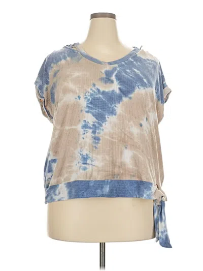 Pre-owned Absolutely Famous Short Sleeve Top Blue Tie-dye Pattern Keyhole Neckline Tops