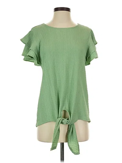 Pre-owned Absolutely Famous Short Sleeve Top Green Keyhole Neckline Tops
