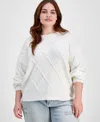 Absolutely Famous Trendy Plus Size Crewneck Faux-pearl-trim Sweater In Ivory