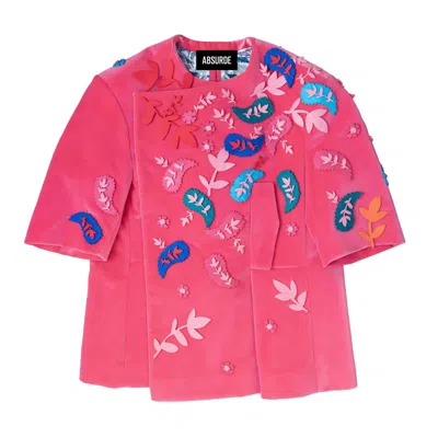 Absurde Men's Pink Matisse Velvet Fuchsia Jacket With Short Sleeves In Animal Print