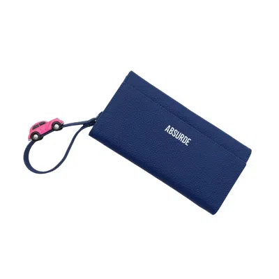 Absurde Women's Blue / Pink Parking Navy Leather Bifold Wallet With Fuchsia Car In Multi