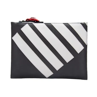 Absurde Women's Crosswalk Grey Leather Pouch With Red Car In Gray