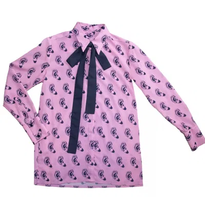 Absurde Women's Ears Pink Shirt With Navy Bow In Purple