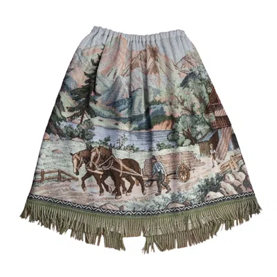 Absurde Women's Green / Brown Horses Tapestry Skirt In Multi